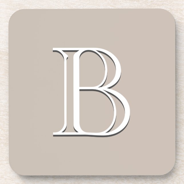 Dessous-de-verre Personnalisé Moderne Monogramme Initial Beige Blan (Devant)