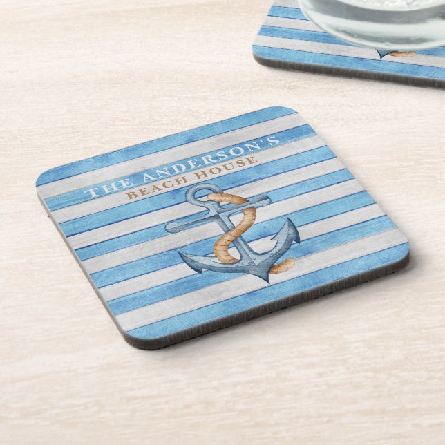 Dessous-de-verre Personnalisé Rustic Beach House Stripes Nautiques (Côté gauche)