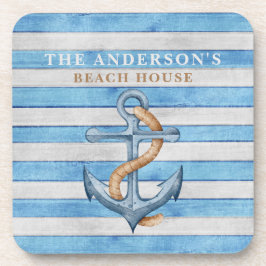 Dessous-de-verre Personnalisé Rustic Beach House Stripes Nautiques