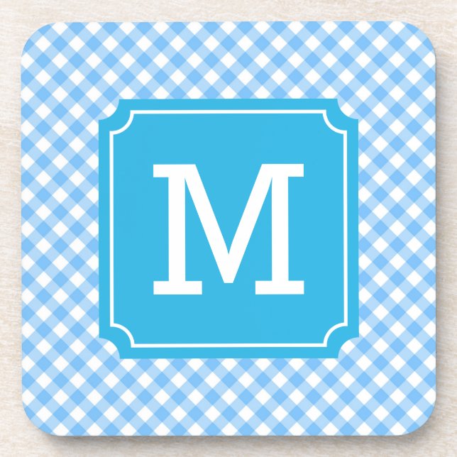 Dessous-de-verre Personnaliser élégant bébé bleu En vichy monogramm (Devant)