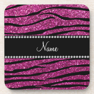 Dessous-de-verre Personnaliser nom parties scintillant rose zèbre r