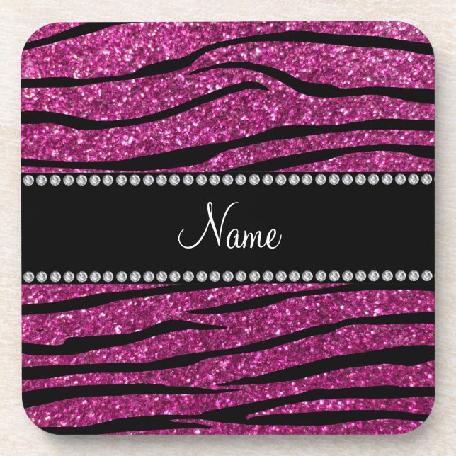 Dessous-de-verre Personnaliser nom parties scintillant rose zèbre r (Devant)