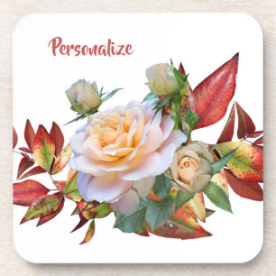 Dessous-de-verre Personnaliser Rose Rose Automne Feuilles rouges