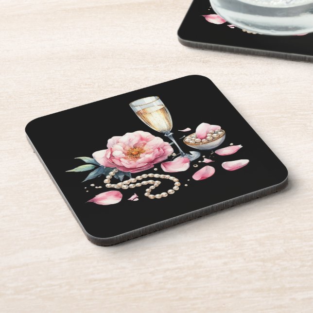 Dessous-de-verre Pétales Perles Prosecco Vaisselle de Décoration (Côté gauche)