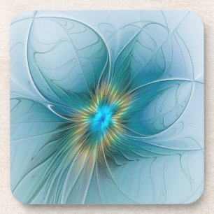 Dessous-de-verre Petite Beauté Moderne Bleu Or Fractal Art Flower