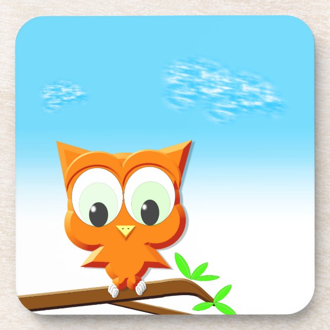 Dessous-de-verre Petite chouette sur une branche (Devant)