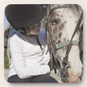 Dessous-de-verre Petite fille avec son cheval