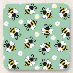 Dessous-de-verre Petites abeilles mignonnes et fleurs marguerites m