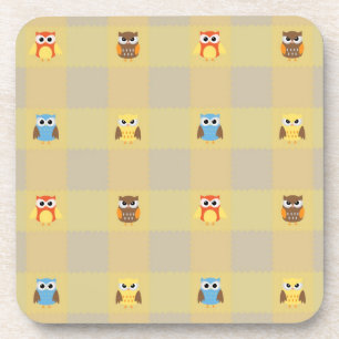 Dessous-de-verre Petites Chouettes mignonnes sur Tan et Arrière - p