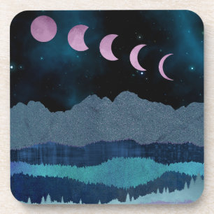 Dessous-de-verre Phases de lune rose Paysage
