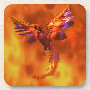 Dessous-de-verre Phoenix coloré volant contre un Arrière - plan enf