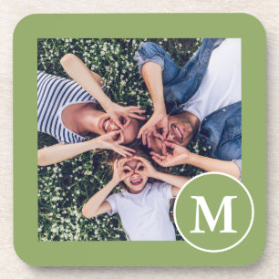 Dessous-de-verre Photo de Monogramme vert et blanc moderne