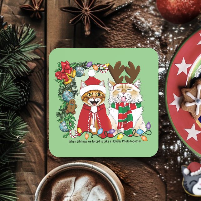 Dessous-de-verre Photo de Noël annuelle du chat (Créateur téléchargé)