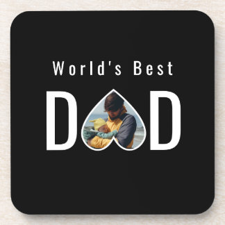 Dessous-de-verre Photo de papa dans un cadre de cœur noir Texte mod