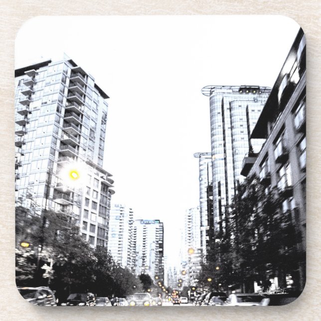 Dessous-de-verre photo de ville la nuit (Devant)