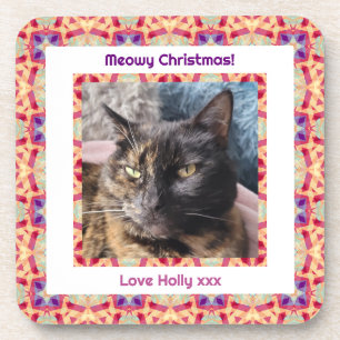 Dessous-de-verre Photo personnalisée Joyeux Noël Jolly Animal Chat 
