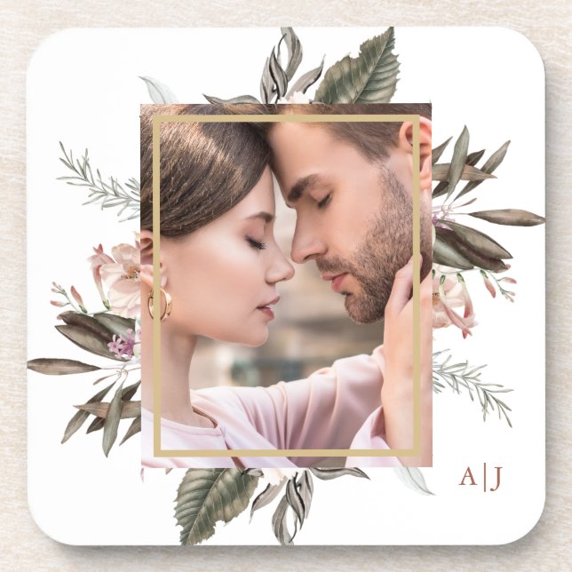 Dessous-de-verre Photo simple encadrée Botanique avec Monogramme (Devant)