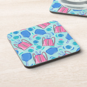 Dessous-de-verre Pickleball Paddles and Balls Blue Beverage Coaster