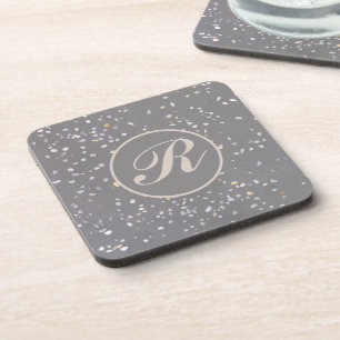 Dessous-de-verre Pierre de Terrazzo Gris Monogramme