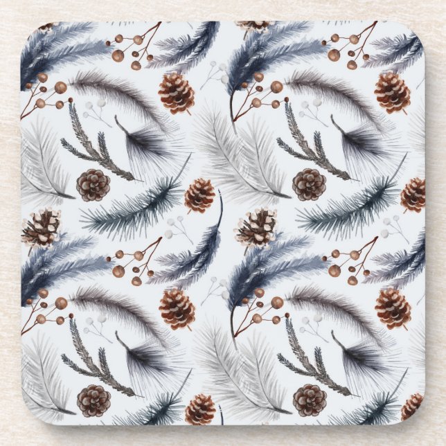 Dessous-de-verre Pine Cones & Pine Needles Aquarelles Motif (Devant)