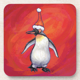 Dessous-de-verre Pingouin à Santa Hat en rouge
