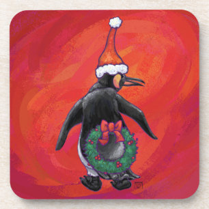 Dessous-de-verre Pingouin à Santa Hat en rouge