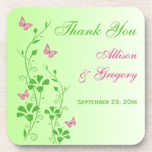 Dessous-de-verre Pink Green Floral Wedding Coaster Set (6)