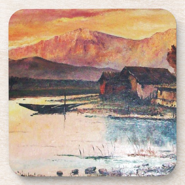 DESSOUS-DE-VERRE PINK MOUNTAINS LAC ALPINE SUNSET PAYSAGE (Devant)