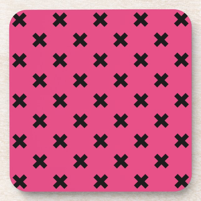 Dessous-de-verre Piqûres de croix noire sur fuchsia (Devant)
