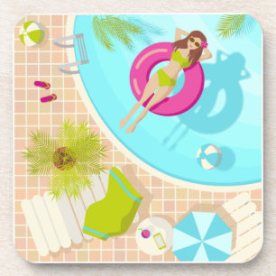 Dessous-de-verre Piscine fille en bikini plage d'été