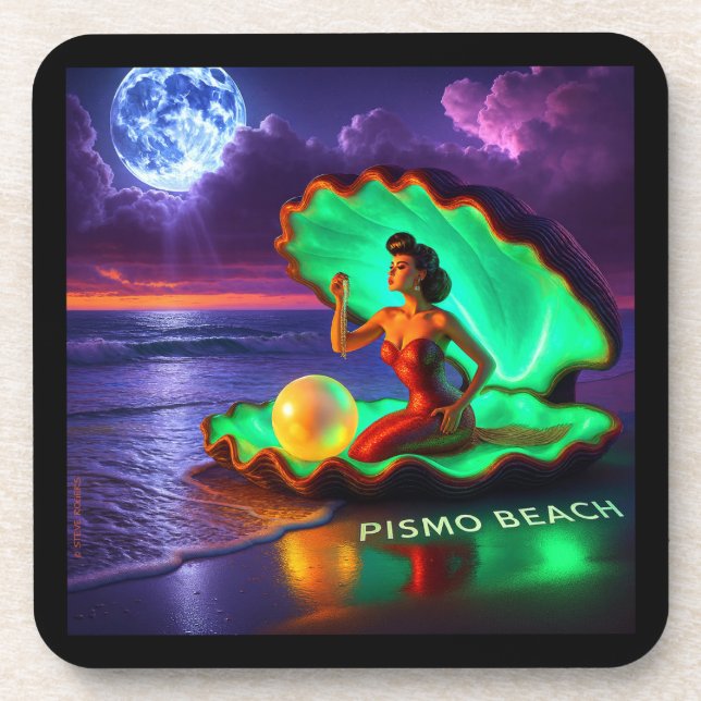 DESSOUS-DE-VERRE PISMO BEACH MERMAID. SÉRIE 1 NUMÉRO 3. (Devant)