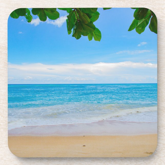 Dessous-de-verre Pittoresque Tropical Beach Sable de soleil et Surf (Devant)