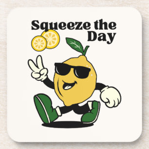 DESSOUS-DE-VERRE PLACER LA JOURNÉE FUNNY LEMON PUN RETRO MASCOT