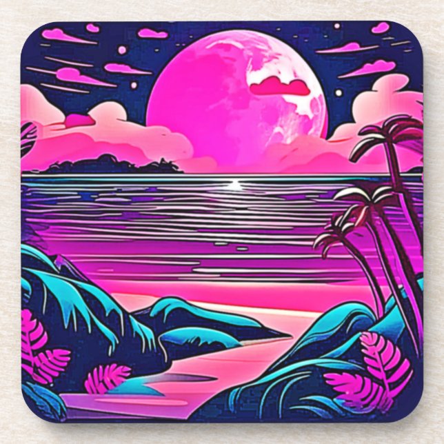 Dessous-de-verre Plage de néon rose lune (Devant)