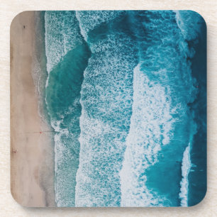 Dessous-de-verre Plage de sable des vagues de l'océan bleu