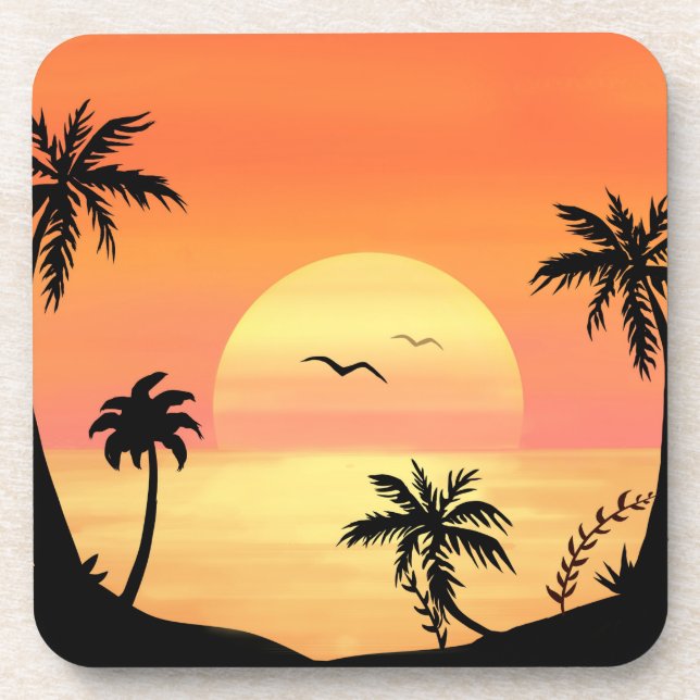 Dessous-de-verre Plage tropicale coucher de soleil Palm Tree Silhou (Devant)