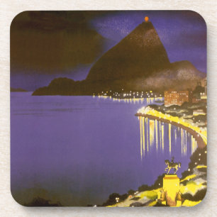 Dessous-de-verre Plage vintage à Nuit à Rio de Janeiro, Brésil