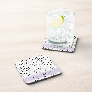Dessous-de-verre Points dalmatiens, Spots, Noir et Blanc, Votre nom