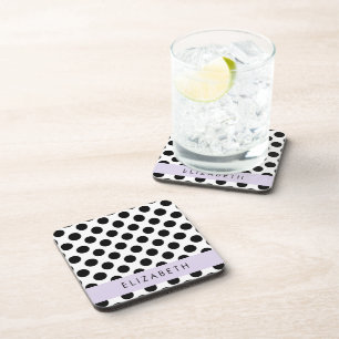 Dessous-de-verre Pois noirs et blancs, pointillés, Votre nom