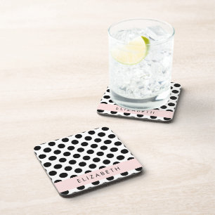 Dessous-de-verre Pois noirs et blancs, pointillés, Votre nom