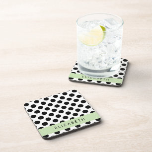 Dessous-de-verre Pois noirs et blancs, pointillés, Votre nom