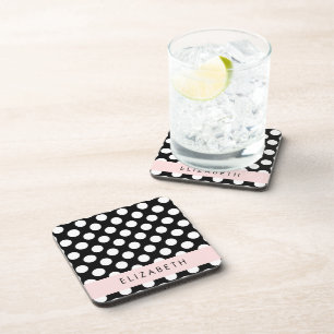 Dessous-de-verre Pois noirs et blancs, pointillés, Votre nom