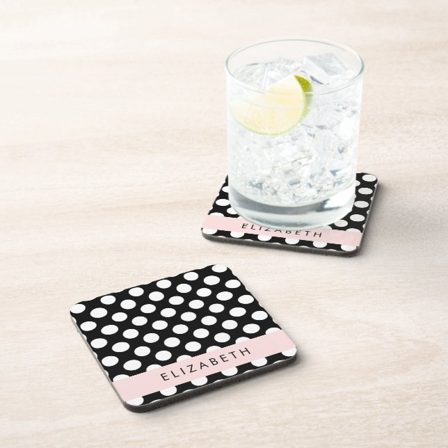 Dessous-de-verre Pois noirs et blancs, pointillés, Votre nom (Côté Droit)