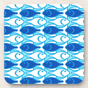 Dessous-de-verre Poisson moderne du milieu du siècle, bleu cobalt