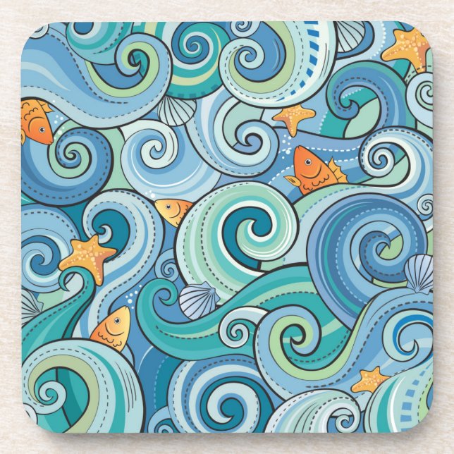 Dessous-de-verre Poisson parmi les Motifs des vagues (Devant)