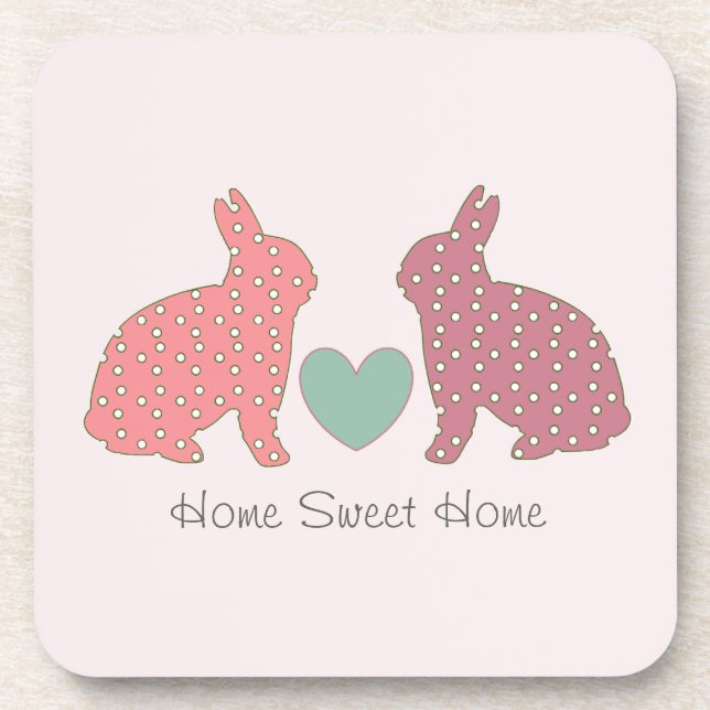 Dessous-de-verre Polka Dot Bunnies Pink Home Sweet Home (Devant)