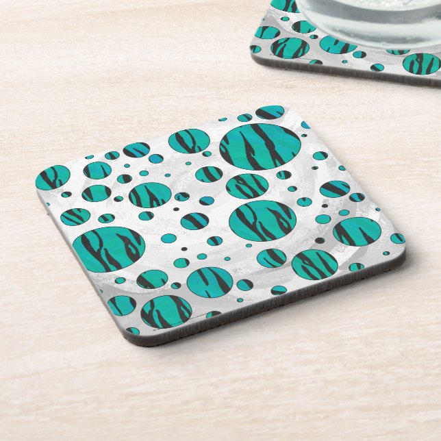 Dessous-de-verre Polka Dot Tiger noir et Turquoise (Côté gauche)