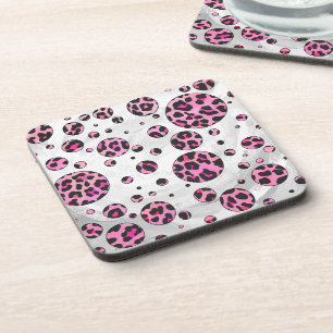 Dessous-de-verre Polka Leopard Pot noir et rose chaud