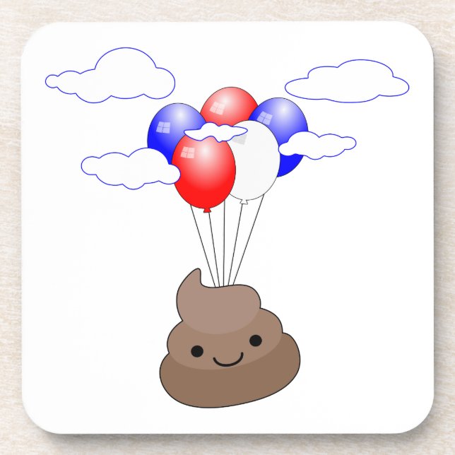 Dessous-de-verre Poo Emoji Voler Avec Ballons (Devant)