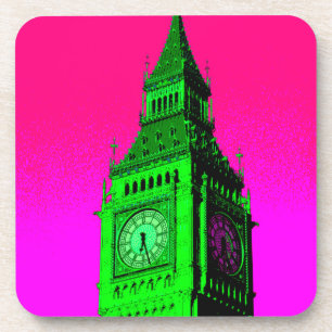 Dessous-de-verre Pop Art Big Ben Londres Voyage rose Vert